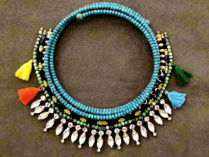 DaVee | Vintage crystal turquoise Necklace choker layer Resin beaned imitation stones necklace