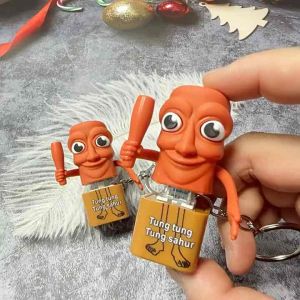 Tung tung tung Sahur Wooden Stick Man Character Keychain with Sound & Light