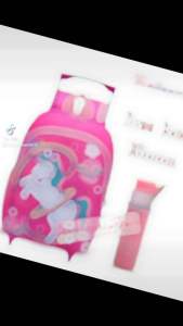 Tas ransel troli anak PAUD TK karakter unicorn canvas gratis botol minum - tas anak