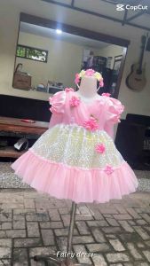 Gaun Pesta Anak Perempuan Motif Bunga dengan Lengan balon fairy dress