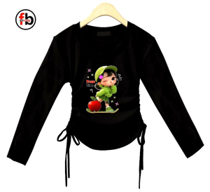 Baju Atasan Anak Perempuan Crop Top Long Sleeve Happy Time Model Korean Kekinian