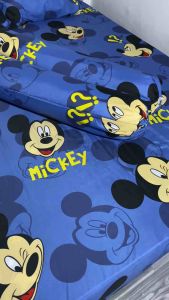 ผ้าปูลายมิกกี้เมาท์ฟ้า ลายการ์ตูน ผ้าคอตตอน ซักไม่ขึ้นขน