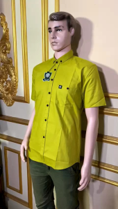 KEMEJA POLOS PRIA LENGAN PENDEK KEMEJA CASUAL BAHAN KATUN CIGARET WARNA LIME LEMON