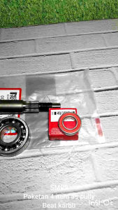 Paketan 4 Item As Pully (KVY) + Bering 6002 Bak CVT Kuningan + Laher Bambu Set + Bearing Rasio 6204 As Pully Honda Beat Karbu Lama Scoopy Karbu Spacy Karbu