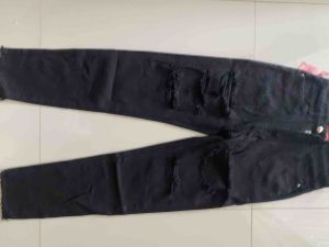 กางเกงยีนทรงกระบอกเล็ก เอวสูง เเต่งขาดหน้า S-6XL