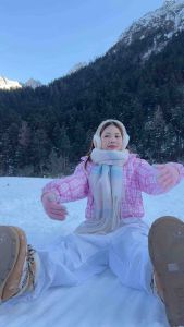 (พร้อมส่ง) Puffer Jacket แจ็คเก็ตบุพอง คอตั้ง ลายตาราง สีชมพู น่ารักมากกก