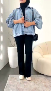 Jaket Wanita Korean Style Jeans Lengan Baloon Oversize Jumbo Bigsize Xxxl