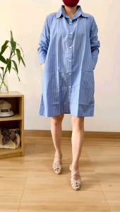 ●ECLAIRE● 0IS Dress Mini Longsleeves Lengan Panjang Salur Stripe Garis Kasual Kerja Casual Kantor Basic Dasar Mode Gloriana