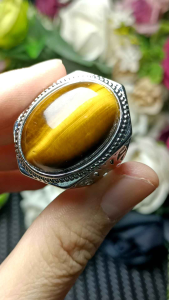 Tiger Eye Crystal Stone S925 plated adjustable Ring 虎眼石水晶石可调节戒指 镀S925银 超美