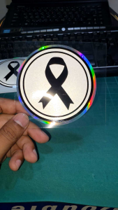 สติ๊กเกอร์ติดรถ รูปโบว์ไว้อาลัย แบบวงกลม ขนาด 9.5 cm สะท้อแสง งานตัเประกอบ#โบว์ไว้ทุกข์ งานตัด