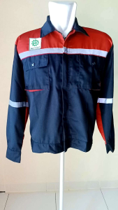 Baju Wearpack Pria Safety K3 Seragam Kerja Proyek Tambang Lapangan Bengkel Las Atasan Lengan Panjang Bahan American Drill Grade A Hitam Merah