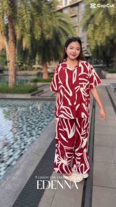 ชุดเซ็ท2ชิ้นผู้หญิง ชุดเซตสาวอวบ เสื้อแขนสั้น กางเกงขายาว