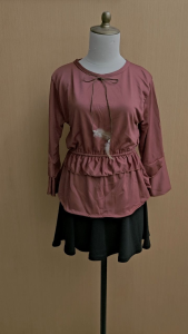 atasan wanita orange bata M L cewek blouse pinggang karet santai