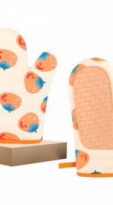 2ชิ้นลายลูกพลับซิลิโคน ถุงมือจับ 100% ความร้อนป้องกัน