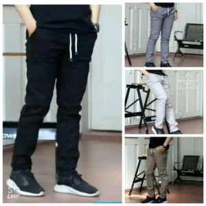 [COD] CELANA CHINOS PANJANG PRIA CELANA CINO KERJA KANTOR RIP PINGGANG KARET DENIM