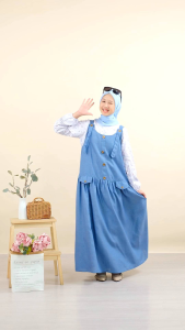 OVERALL KOREAN KIDS AND TEEN SERIES !! BAJU MUSLIM ANAK DAN REMAJA OVERALL DRESS CASUAL SIMPEL CANTIK CISA BY CUTETRIK BAJU MUSLIM ANAK PEREMPUAN WARNA BIRU DENIM