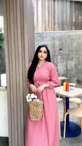 COD VIONA Gamis Dress Bahan BABY Crush LD 120cm & LD 130cm Busui Premium Full Kancing