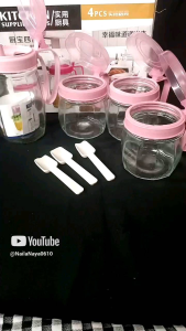 set tempat bumbu 4in1 4 pcs 1 botol minyak dan 3 toples bumbu/garam + sendok kitchen supplies series