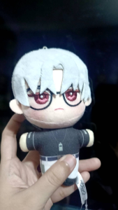 Anime K-pop Charm Plush toy with white hair red eyes glasses black shirt white pants Preloved