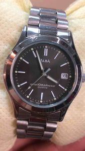 Đồng hồ namnữ ALBA QUARTZ thuộc Seiko size 35mm chưa núm 2 lịch  kim có dạ quang đáy ép chống nước 5 Bar dây thép không gỉ dài 18cm