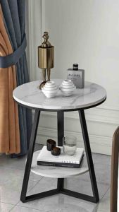 Kệ bàn góc Sofa phòng khách mặt đá tròn 2 tầng chân kim loại kiểu cánh quạt BG-17 sang trọng hiện đại