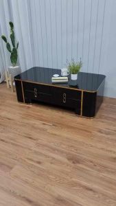 Bàn trà đơn Sofa phòng khách HAVI mặt kính đá ceramic cốt gỗ MDF phủ sơn bệt kết hợp nẹp inox BT-47