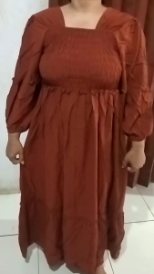 Midi Dress Depan Full Karet & Belakang Polosan Model Terbaru