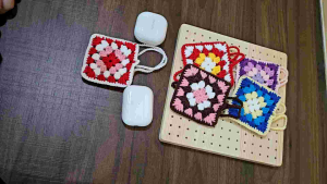 Handmade Crochet Granny Square Earphone Pouch