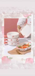MICO.Cute Peach Hand-Painted Handle Plate Bowl Creative Ceramic Tableware Set Japaness Style Student Dormitory
