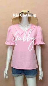 GABBY Collared Ruffled Puff Sleeves Casual Office Trendy BKK Top Korean Women Outfit RIA Clothing