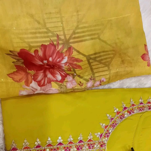 JM Couture Butter Silk Embroidered Lemon Yellow Kurti set(Premium quality)-SV