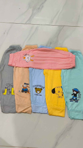 Combo 10 quần DÀI thun lạnh trơn in hình thú mặc mát cho bé trai bé gái từ 4- 15kg cho bé từ 0-3 tuổi