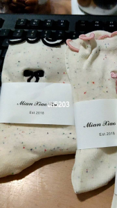 JH5203 Kaos Kaki Wanita Ruffle Gambar Bordir Pita Panjang Tinggi Bawah Betis Dewasa Cute