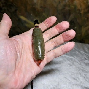 Extra large premium Nephrite caramel brown 9 Eyes Dzi pendant / handheld (with certificate) 优质和田玉且末糖九眼天珠大吊坠手把(带证书)