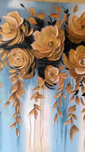 Lukisan Bunga Emas Abstrak & Dekorasi Dinding Modern