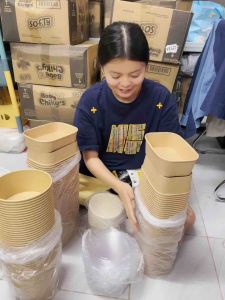 ghaohes home ชามคราฟ์ ถ้วยกระดาษ ตะเกียบแบบใช้แล้วทิ้ง กล่องกระดาษ กล่องอาหาร เข้าไมโครเวฟได้ น้ำไม่รั่ว ทนความร้อน ฝาขายแยก