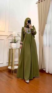 Gamis Azizah Bordir Bunga Timbul Bahan Crinkle Airflow: Gamis Terbaru & Kekinian