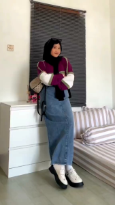 Rok Span Jeans Highwaist Double Kancing Belah / Rok Jeans Snow Span Premium