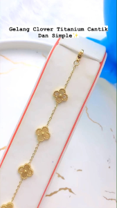 RinaXp - Gelang Clover Bunga Gold Rantai Titanium Anti Karat