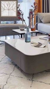 Bàn trà đơn Sofa phòng khách mặt đá vuông có ngăn tủ với chân bàn là kim loại hoặc gỗ hiện đại sang trọng