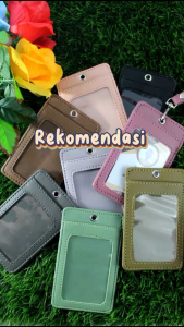 id card holder lanyard kulit name tag warna pastel