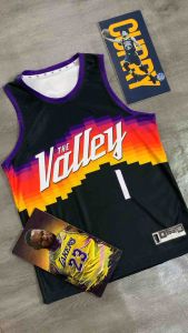 JERSEY BASKET DEVIN BOOKER PHOENIX SUNS 1 THE VALLEY FINALS 2021 HITAM BLACK SWINGMAN