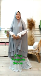 Jilbab JUMBO DOBEL LAYER bahan Ceruty Babydolls model Tangan Bolong 2 Lapis Layer Softpad Antem