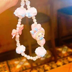 Fashion Phone Strap Sanrio My Melody Phone Lanyard Pink Phone wrist Strap Hand painted Beads Phone Charm with Ribbon Phone Accessories