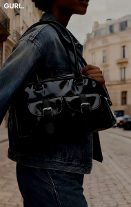 GURL Women Elegant Top Handle Bag Glossy Black Classic Handbag