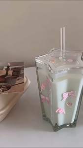 แก้วน้ำ แก้วกาแฟ 300 ml [แถมหลอด] ใส่กาแฟ มัจฉะ แก้วน้ำมีฝา แก้วคาเฟ่ พร้อมส่ง