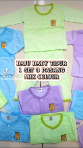 1Set 3Pasang Baby Sleepsuit Pajamas Baju Tidur 0 - 12 bulan)EYELET
