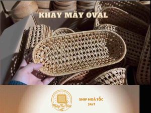 (Kho sỉ có hỏa tốc) Khay mây oval MÂY TRE VIỆT khay mây bầu dục đựng dĩa thìa