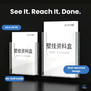 [Ready Stock !!] Acrylic Wall-Mounted Brochure Holder – A4/A5 No-Drill Magazine & Document Display Rack
