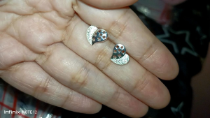 silver Italy 925 (STU224)HEART STONE STUD  EARRINGS